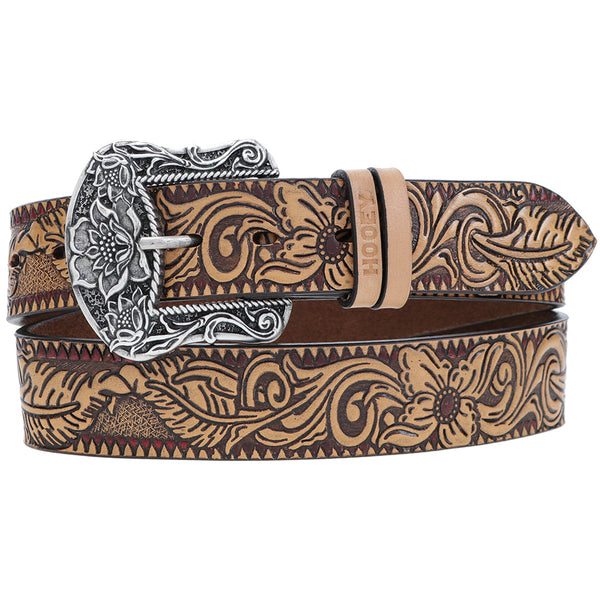 "Flora" Original Hooey Ladies Belt Natural/Brown/Red w/Floral