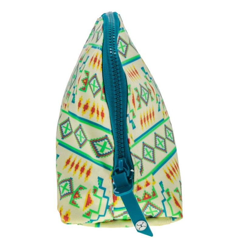 "Hooey Large Accessory Bag" Cream w/ Teal Print