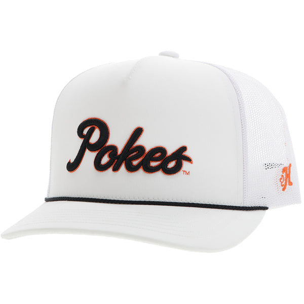 solid white OSU x Hooey hat with black details and Pokes patch