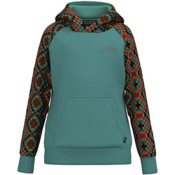 Youth Girls "Legendary Punchy Hoody" Turquoise w/Tan & Red Pattern