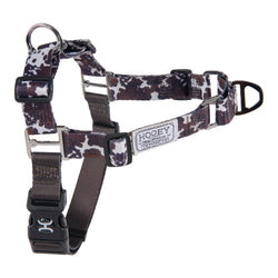 brown and white cow print pet walking harness