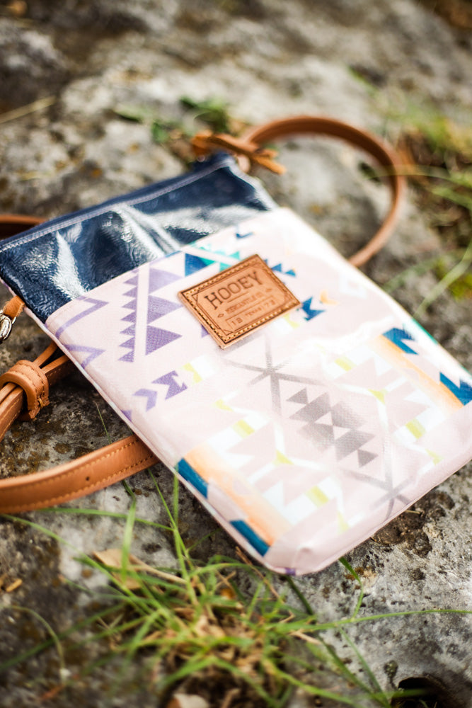 Pink and blue aztec pattern cross body