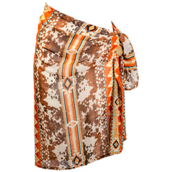 brown, orange, white, turquoise cow and Aztec pattern combo swim cover