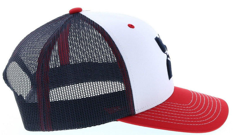 right side view of the Texican red, white, blue youth hat