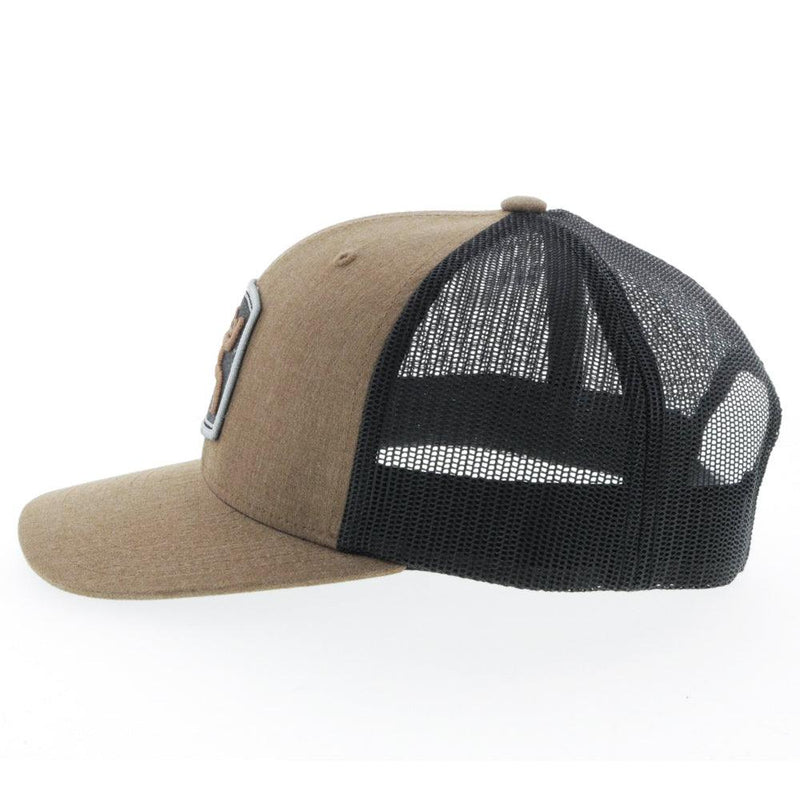 side view of the Zenith light brown and black hat