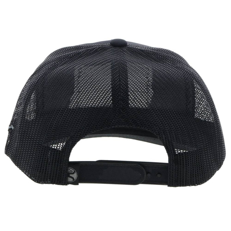 back of the Youth Liberty-roper black on black camo hat with black and grey patch and logo