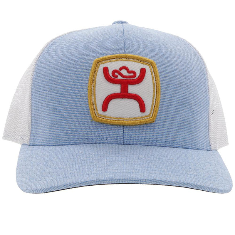 front of the Zenith blue and white hat with gold, red, and white patch