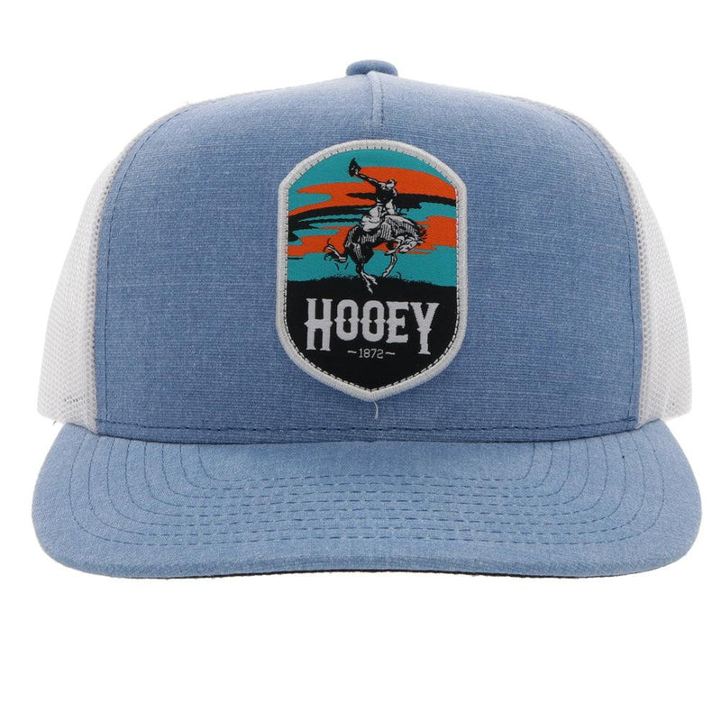 front of the heather blue and white Cheyenne snapback hat