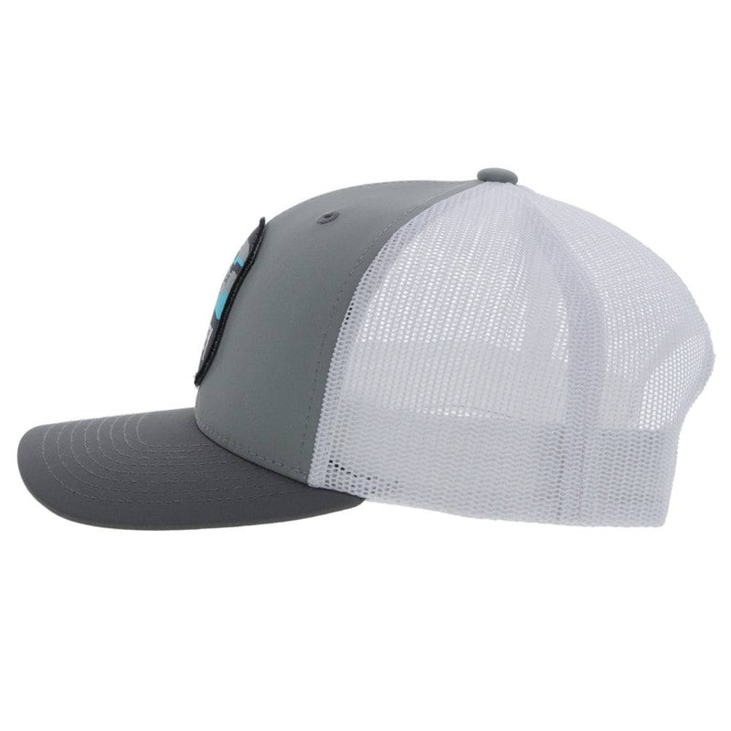 left side of the Grey and white Cheyenne snapback hat