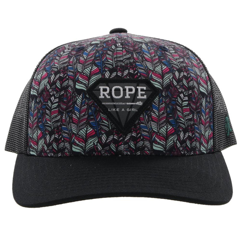 RLAG Pink/Purple/Teal Feather Pattern/Black Hat