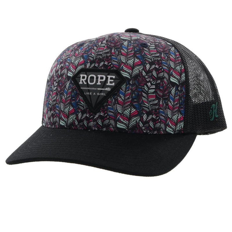 RLAG Pink/Purple/Teal Feather Pattern/Black Hat