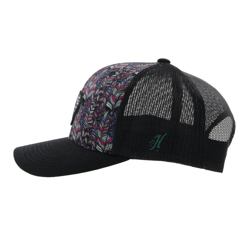 RLAG Pink/Purple/Teal Feather Pattern/Black Hat