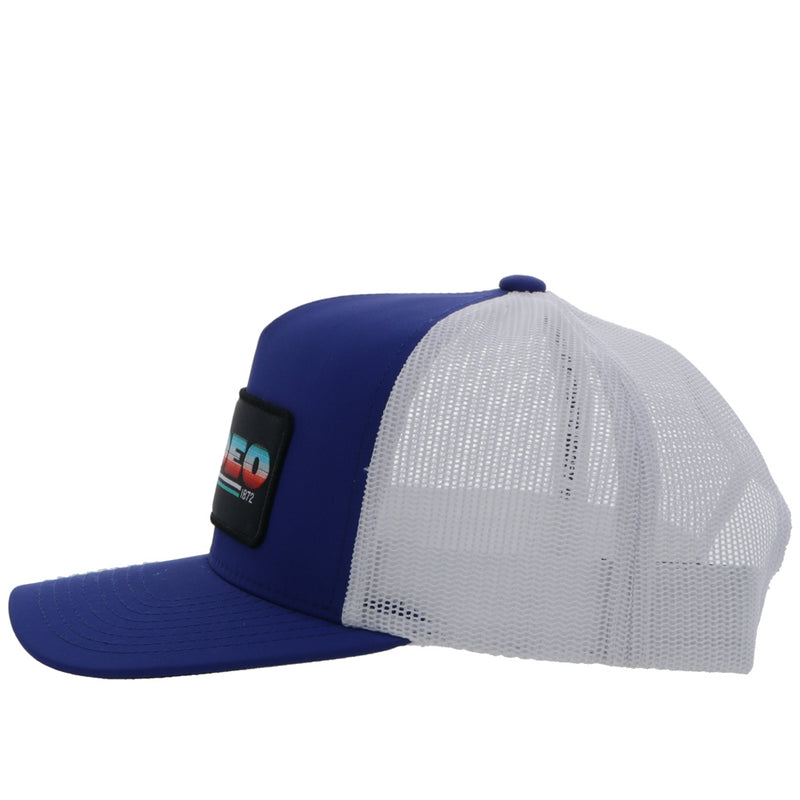 "Rodeo" Blue/White Hat w/Serape & Black Patch