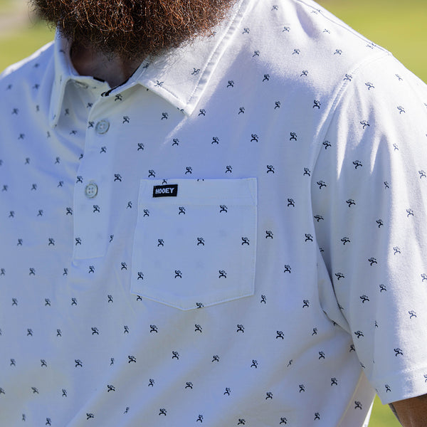 "Hot-Shot" White w/Navy Hooey Logo Polo