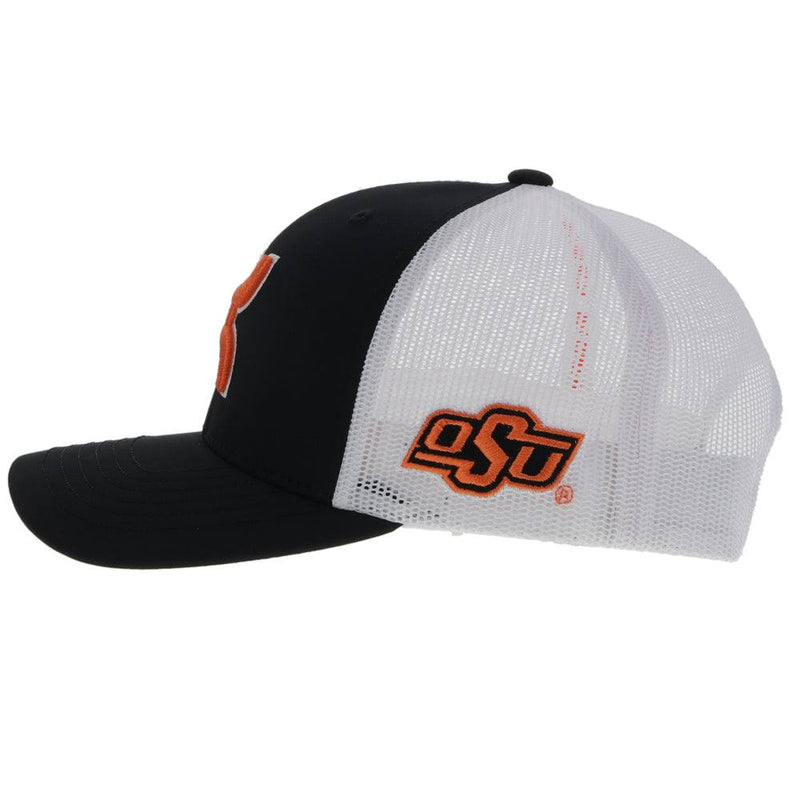 "Oklahoma State" Hat Black/White w/Orange & White Hooey Logo