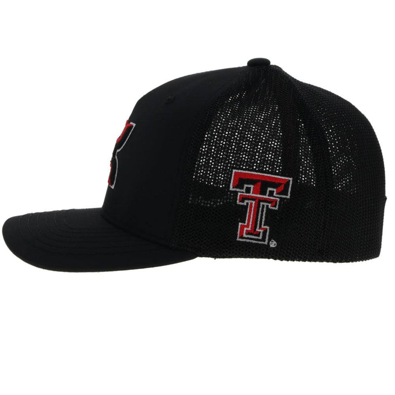 Texas Tech University Flexfit Hat Black/White w/ Red & White Hooey Logo