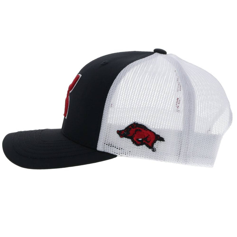 "University Of Arkansas" Hat Black/White w/ Red & White Hooey Logo