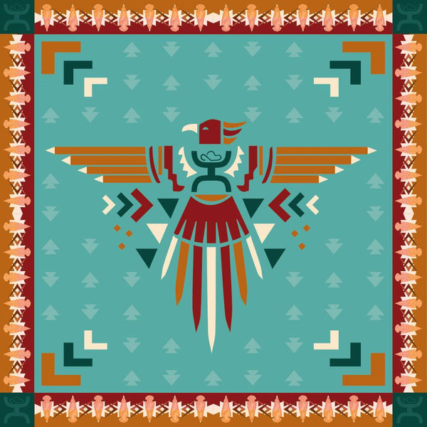 Aztec Thunderbird turquoise and rust wild rag