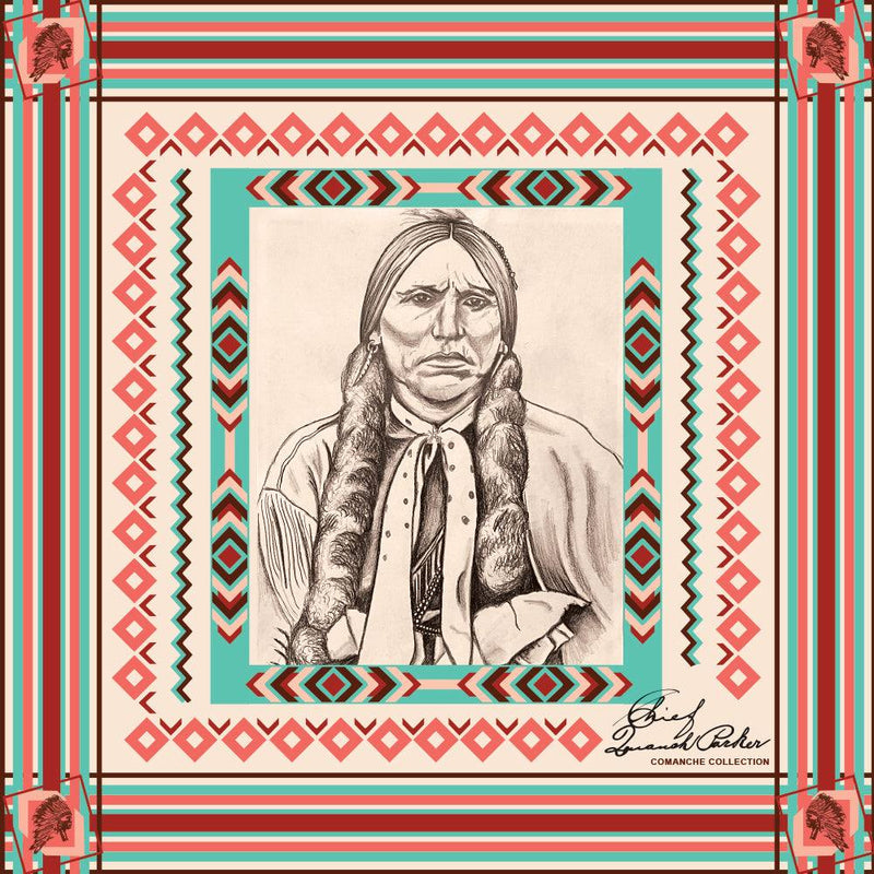 "Quanah" Cream/Turquoise/Pink/Maroon Satin Wild Rag