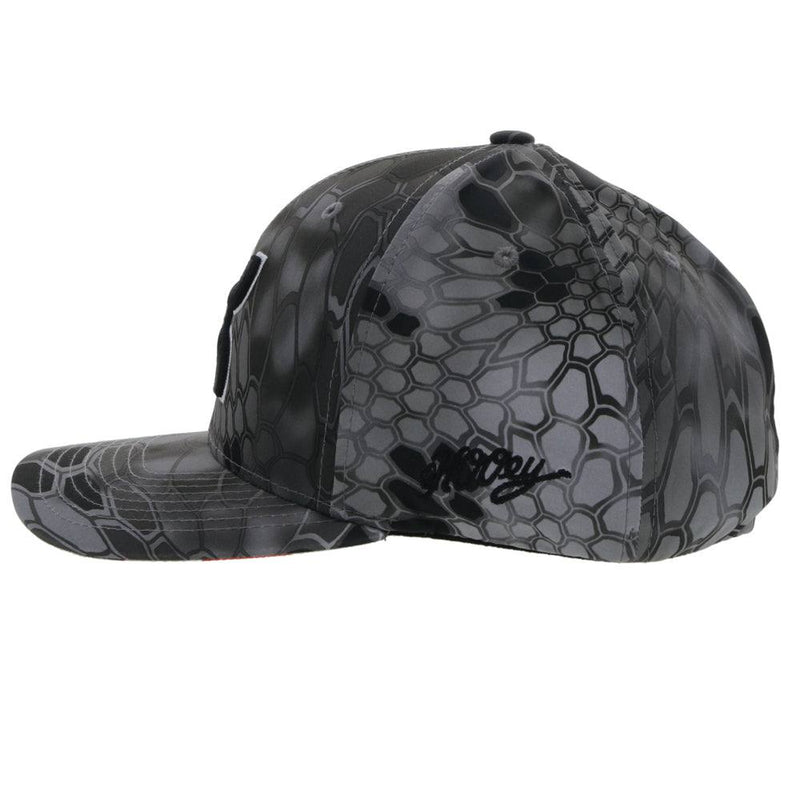 left side of the Grey camo flexfit Chris Klye hat