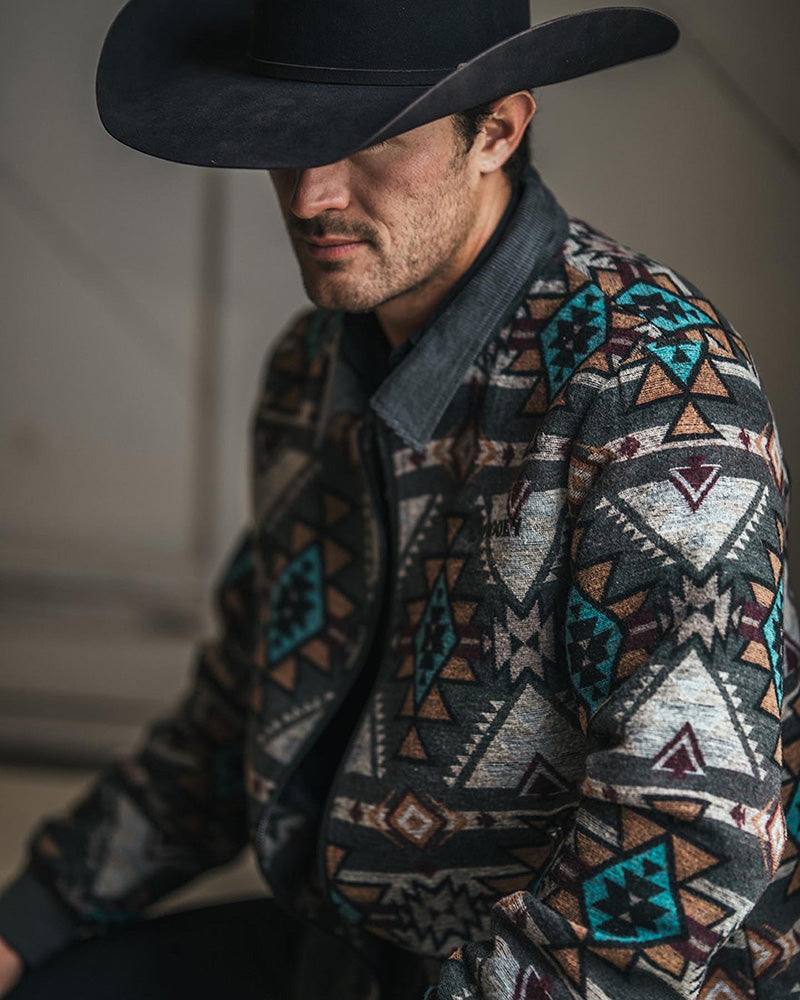 "Presidio" Hooey Bomber Jacket Tan/Brown Aztec Pattern