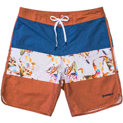 "Shaka" Blue/Orange w/ Floral Pattern Board Shorts