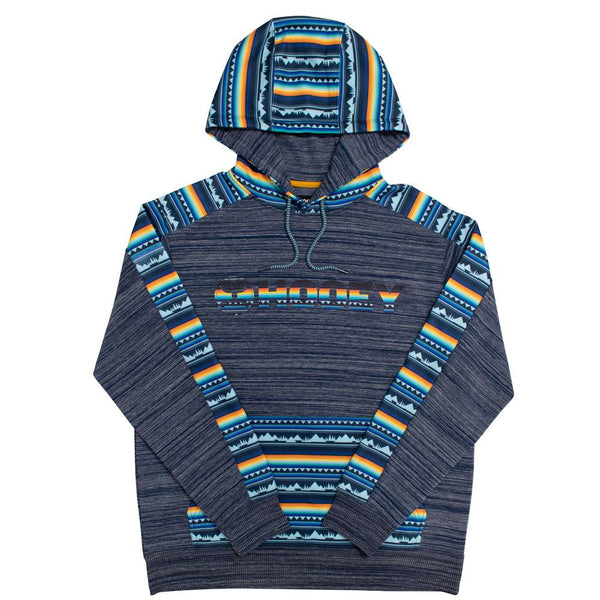 Canyon navy hoody with yellow, orange, light blue serape pattern