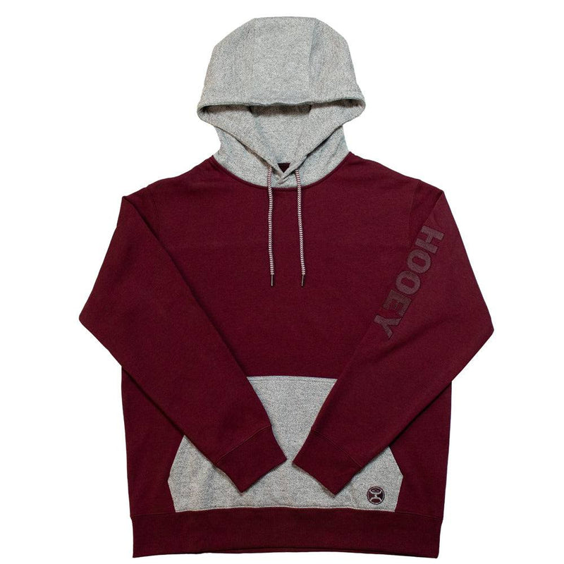 Tundra burgundy hoody with grey pocket and hood