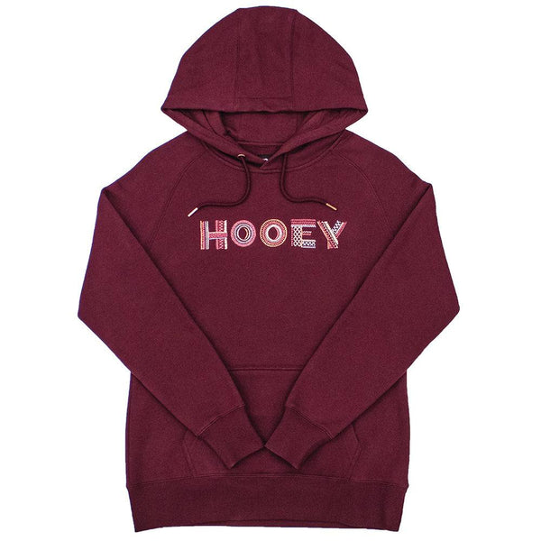 Artisan maroon hoody with multi colored Hooey logo