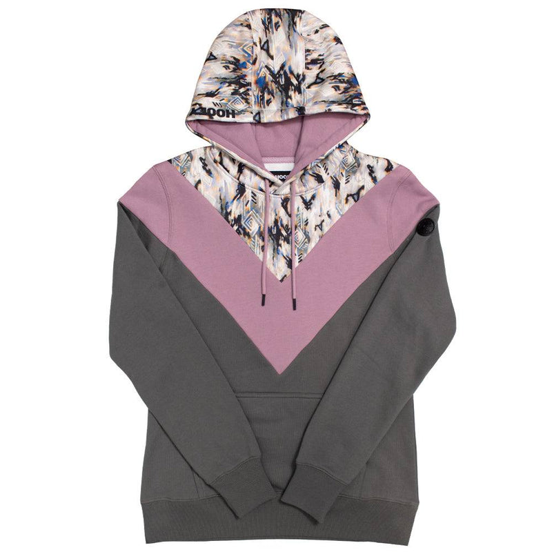 Berkley Aztec, purple, and charcoal chevron pattern hoody