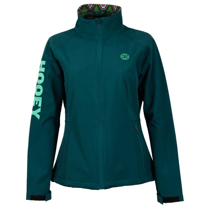 "Ladies Softshell Jacket" Teal w/Multi Color Pattern Lining