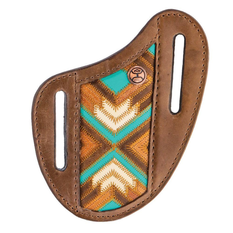 "Montezuma" Original Hooey Pancake Knife Sheath" Brown/Turquoise w/Aztec