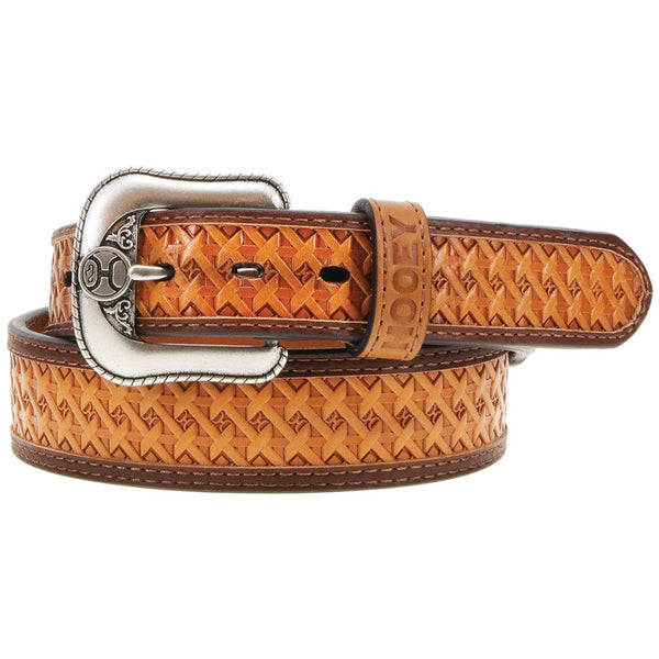 "Hooey Hands-Up Basket Weave" Classic Hooey Belt" Natural / Brown Basket Weave