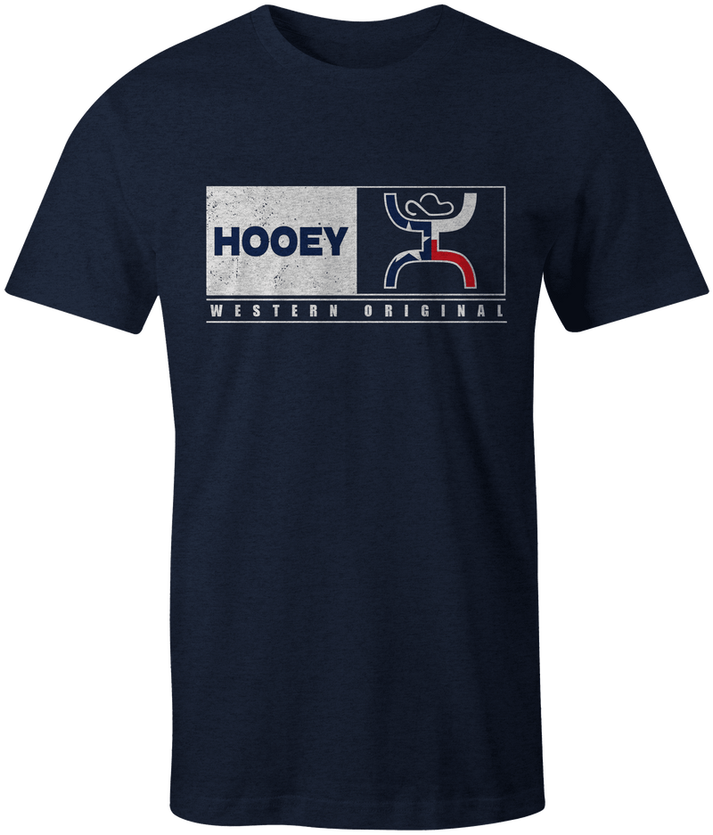 Match tee in navy with red, white, and blue logo block