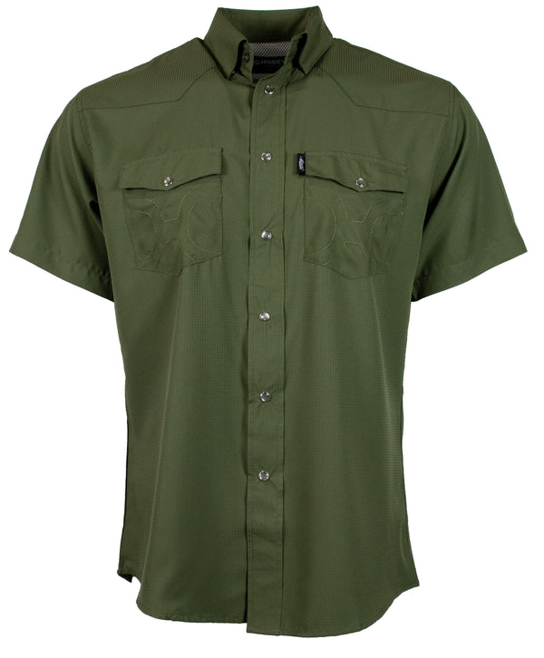 "Sol" Olive Short Sleeve Pearl Snap Shirt