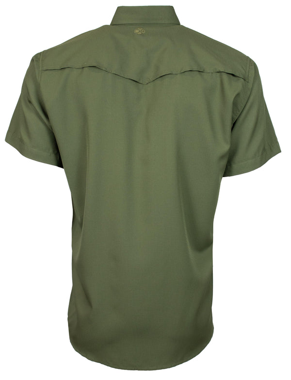 "Sol" Olive Short Sleeve Pearl Snap Shirt