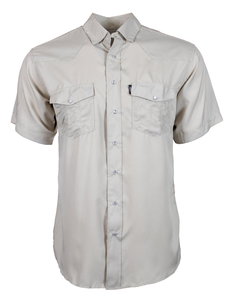 "Sol" Tan Short Sleeve Pearl Snap Shirt