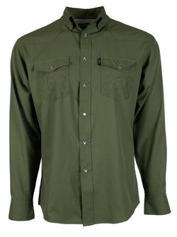 "Sol" Olive Long Sleeve Pearl Snap Shirt