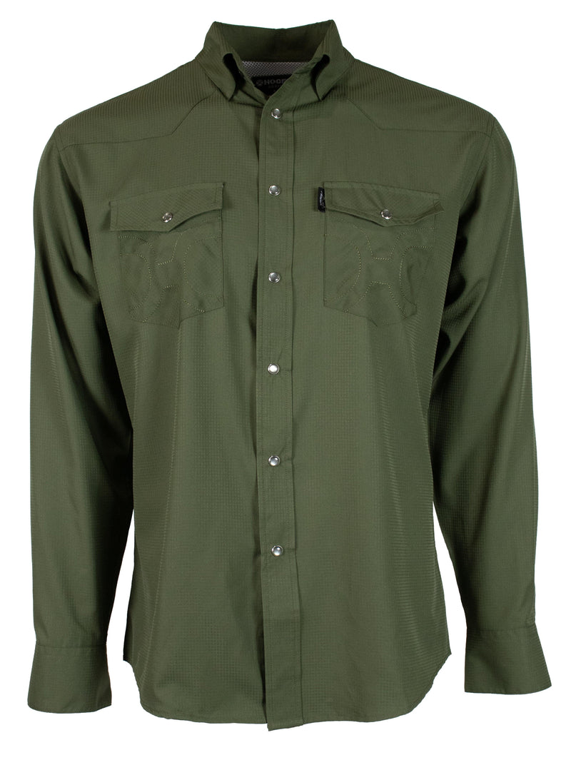 "Sol" Olive Long Sleeve Pearl Snap Shirt