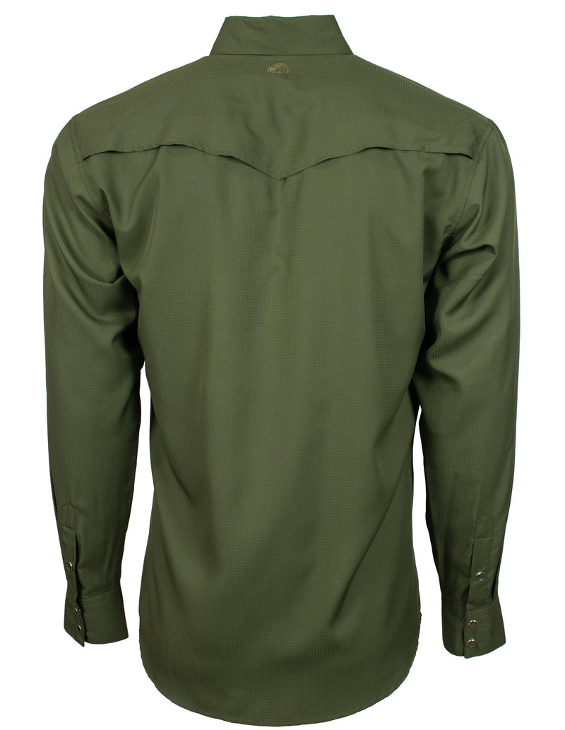 "Sol" Olive Long Sleeve Pearl Snap Shirt