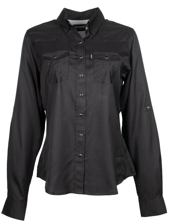 "Sol" Ladies Black Long Sleeve Pearl Snap Shirt