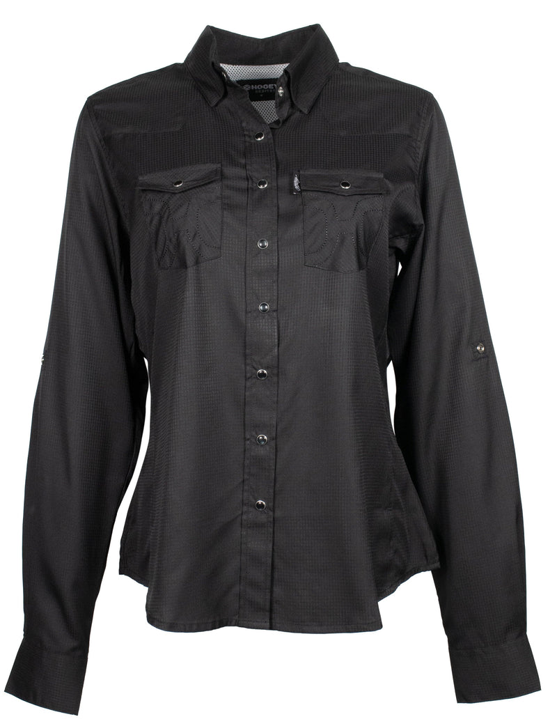 "Sol" Ladies Black Long Sleeve Pearl Snap Shirt