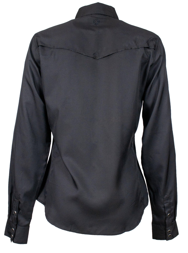 "Sol" Ladies Black Long Sleeve Pearl Snap Shirt