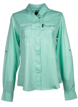 "Sol" Ladies Sea Foam Long Sleeve Pearl Snap Shirt