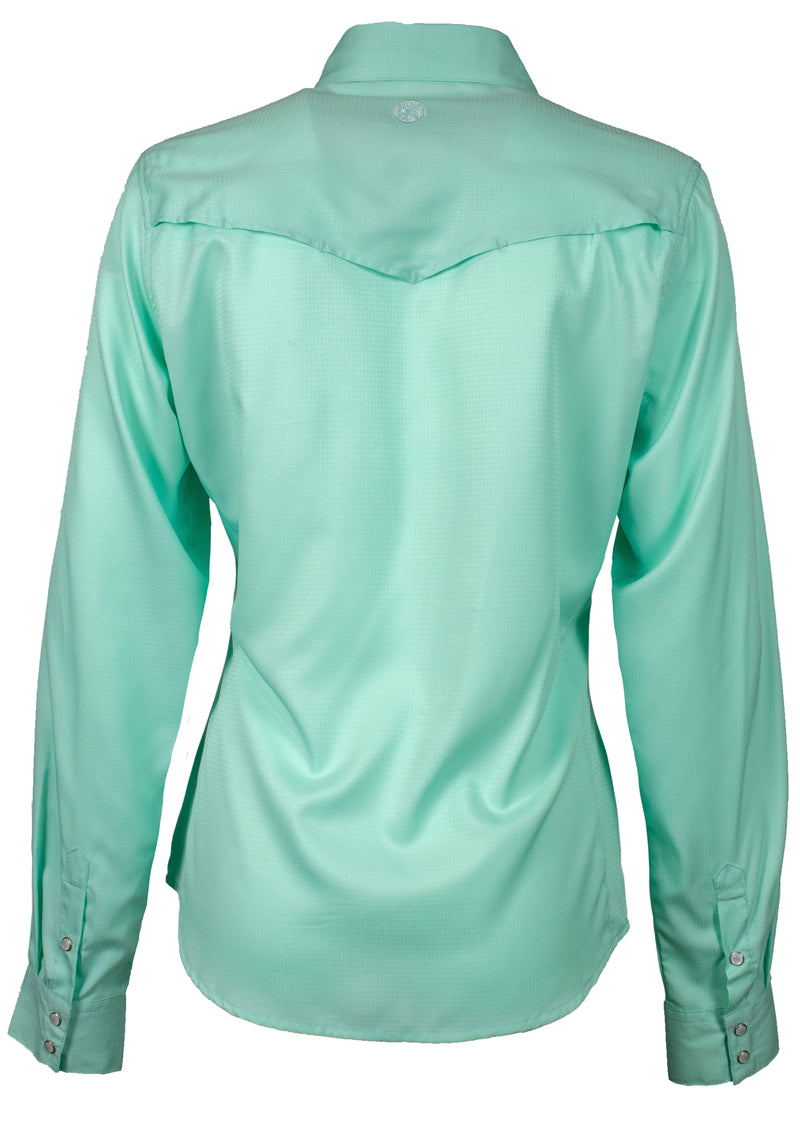 "Sol" Ladies Sea Foam Long Sleeve Pearl Snap Shirt