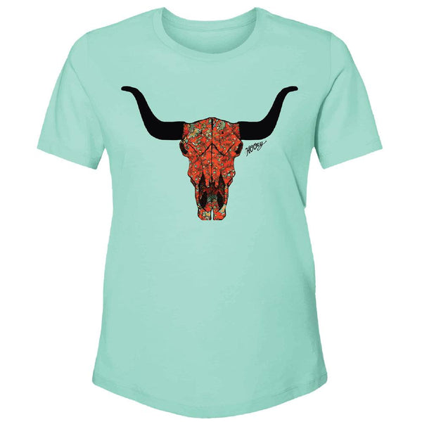 "Floral Skull" Turquoise Tee