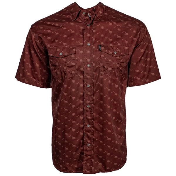 "Sol" Red Agave Pattern Short Sleeve Pearl Snap Shirt