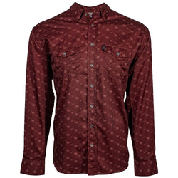 "Sol" Red Agave Pattern Long Sleeve Pearl Snap Shirt