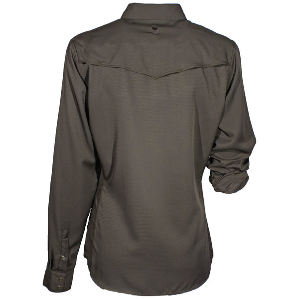 "Sol" Ladies Dark Grey Long Sleeve Pearl Snap Shirt