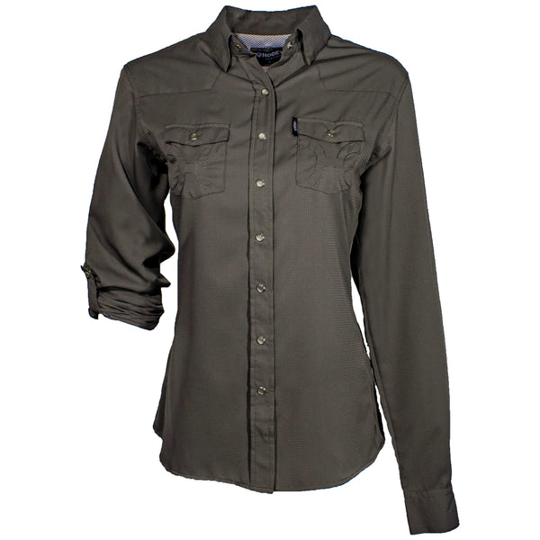 "Sol" Ladies Dark Grey Long Sleeve Pearl Snap Shirt